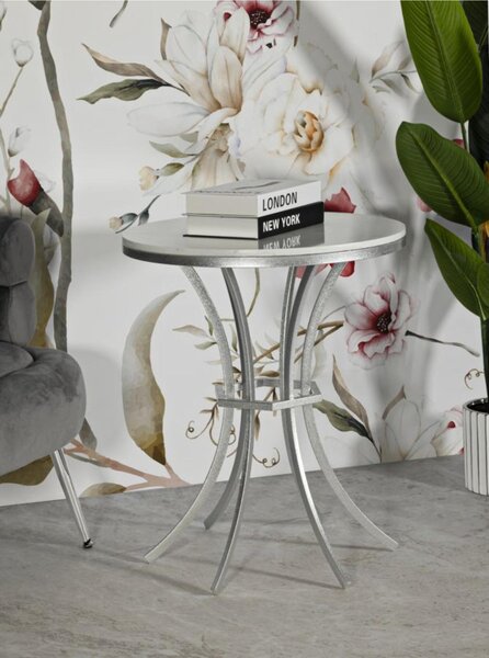 Tavolinetto da caff� Istanbul, struttura elegante in metallo silver Piano in Marmo dimension � 56X68 cm silver e Bianco