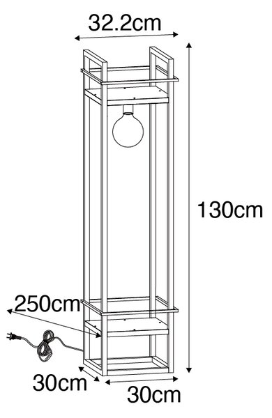 Lampada da terra industriale nera con legno - Cage Rack