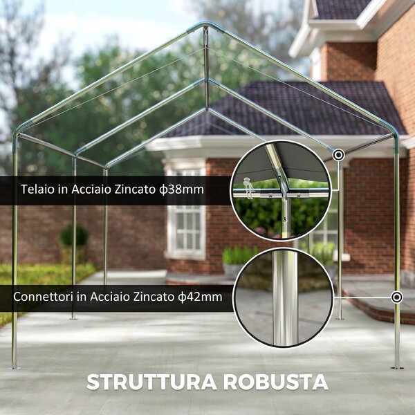 Outsunny Gazebo Copertura per Auto 5.95x2.9m in Acciaio Zincato, Tendone per Auto con Kit di Ancoraggio, Bianco