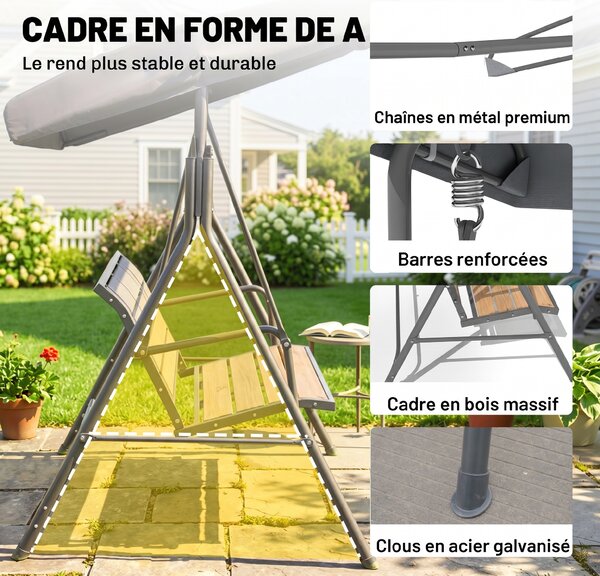 Outsunny Dondolo Giardino 3 Posti con Tettuccio Regolabile in Acciaio e Tessuto Poliestere, Dondolo da Esterno, 175x118x159cm, Grigio | Aosom Italy