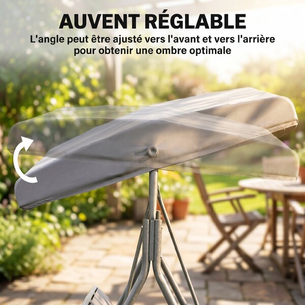 Outsunny Dondolo Giardino 3 Posti con Tettuccio Regolabile in Acciaio e Tessuto Poliestere, Dondolo da Esterno, 175x118x159cm, Grigio | Aosom Italy