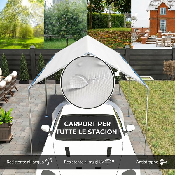 Outsunny Gazebo Copertura per Auto 5.95x2.9m in Acciaio Zincato, Tendone per Auto con Kit di Ancoraggio, Bianco