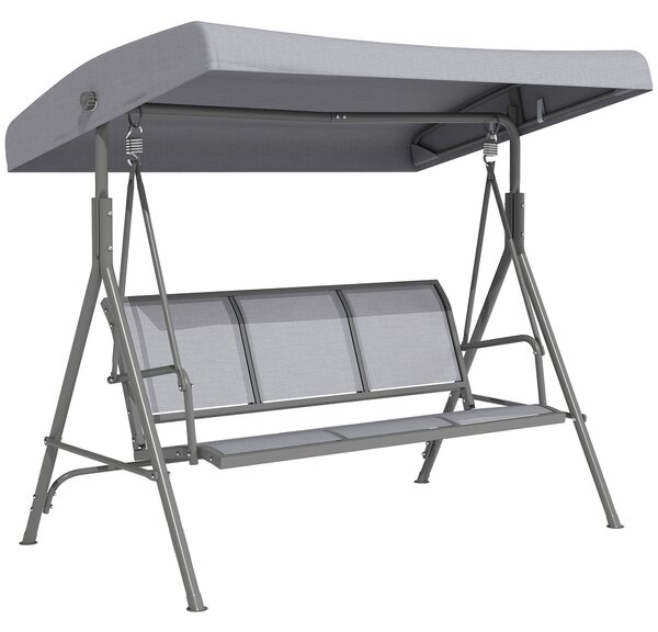 Outsunny Dondolo Giardino 3 Posti con Tettuccio Regolabile in Acciaio e Tessuto Poliestere, Dondolo da Esterno, 175x118x159cm, Grigio | Aosom Italy