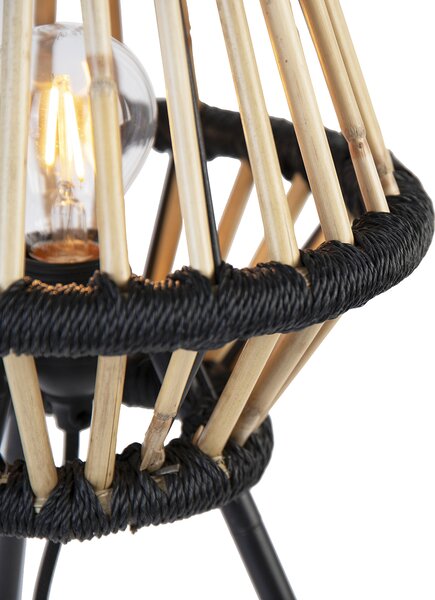 Lampada da tavolo a treppiede rustica in bambù con nero - Evalin