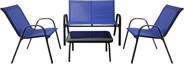 KOMFOTTEU set da balcone 4 pezzi, set di mobili da giardino per 4 persone, set da giardino con 2 sedie & 1 panca & 1 tavolino, set di mobili da patio set di sedute per balcone, cortile (blu)