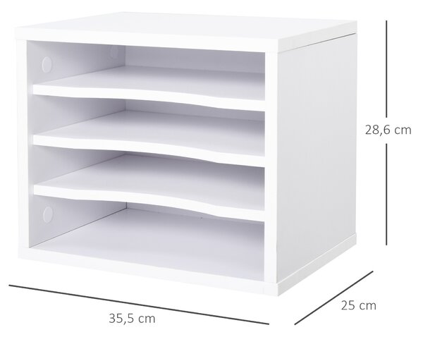 Vinsetto Organizer da Scrivania in Legno a 4 livelli, 35.5x25x28.6cm, Bianco | Aosom Italy