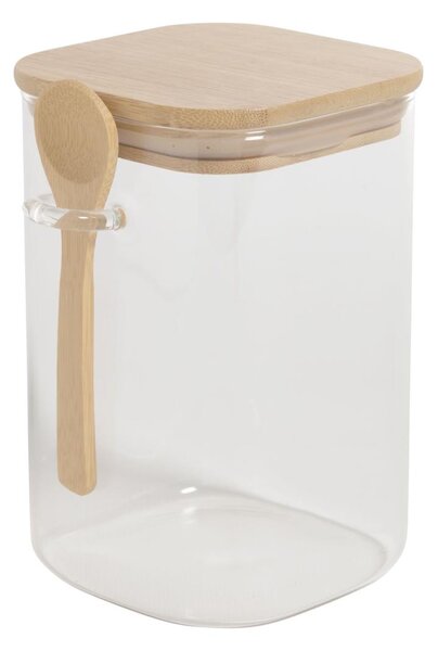Ilaria barattolo grande con cucchiaio in vetro trasparente e legno di bambù