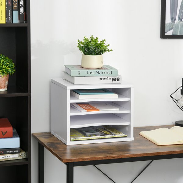 Vinsetto Organizer da Scrivania in Legno a 4 livelli, 35.5x25x28.6cm, Bianco | Aosom Italy