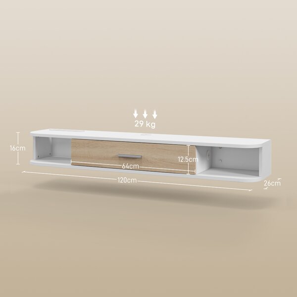 HOMCOM Mobile TV Sospeso in Legno con 2 Ripiani Aperti e Armadietto, 120x26x16 cm, Bianco e Rovere | Aosom Italy
