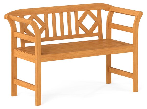 Panchina da giardino KOMFOTTEU in legno di acacia, panchina da esterno con schienale alto e braccioli arrotondati, panchina in legno resistente alle intemperie con portata fino a 360 kg per 2 persone, panchina da giardino, balcone e terrazza