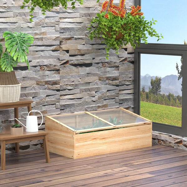Outsunny Serra da Giardino e Fioriera per Balcone in Legno di Abete Naturale, 100x50x35cm, 100x50x35cm