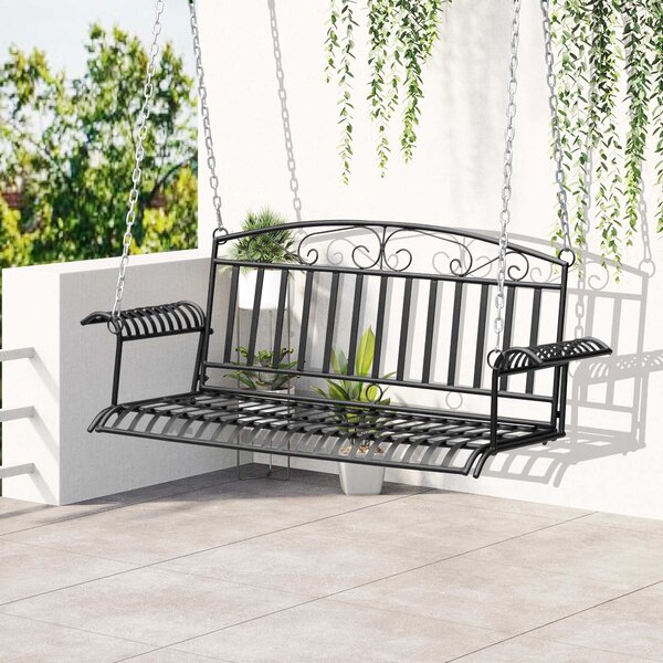 Outsunny Banc Suspendu 2 Places altalena da Giardino in metallo dim. 137L x 58l x 52H cm Nero