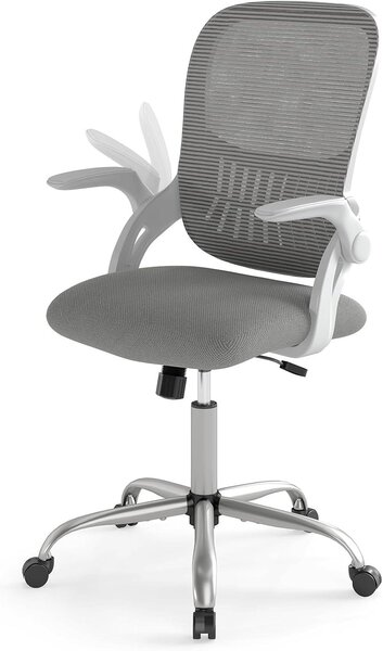 Sedia da ufficio KOMFOTTEU in tessuto a rete traspirante, sedia da scrivania ergonomica con altezza regolabile, braccioli ribaltabili, girevole a 360°, con rotelle universali, carico massimo 136 kg