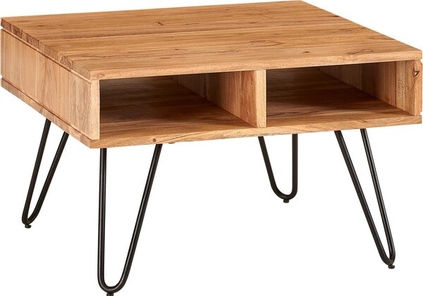 Tavolino Acacia in legno massiccio / metallo 60x40x60 cm quadrato | Wohnling