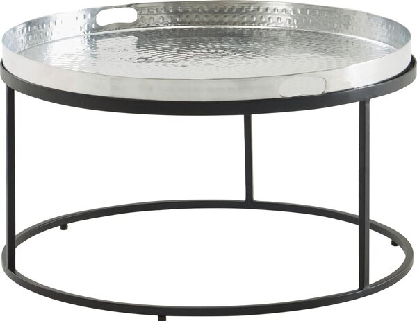 Tavolino in ferro battuto 62x62x36 cm tavolino in alluminio nero argento | Wohnling