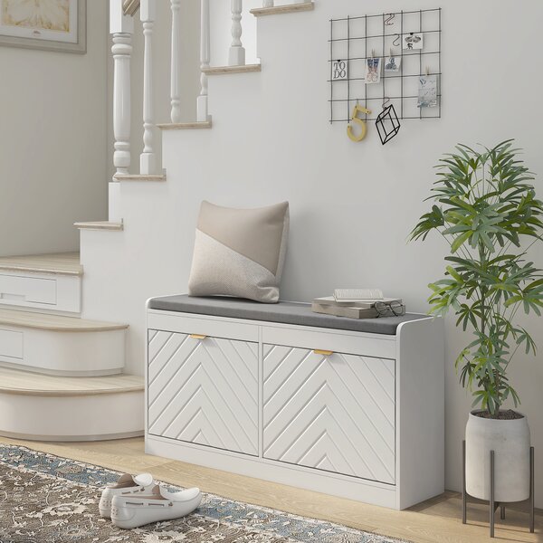 HOMCOM Panca porta scarpe, panca portaoggetti, asse seduta imbottita, cassetto ribaltabile, motif 106 x 24 x 52,5 cm, bianco | Aosom Italy