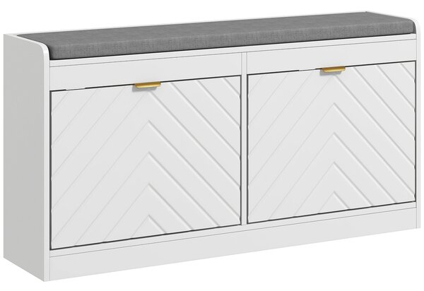 HOMCOM Panca porta scarpe, panca portaoggetti, asse seduta imbottita, cassetto ribaltabile, motif 106 x 24 x 52,5 cm, bianco | Aosom Italy