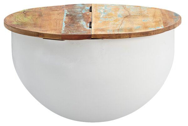Tavolino mango 60x34x60 cm tavolo in metallo massiccio bianco industriale rotondo | Wohnling