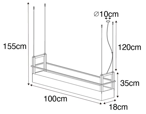 Lampada a sospensione industriale nera con rack 4 luci GU10 - Cage Rack