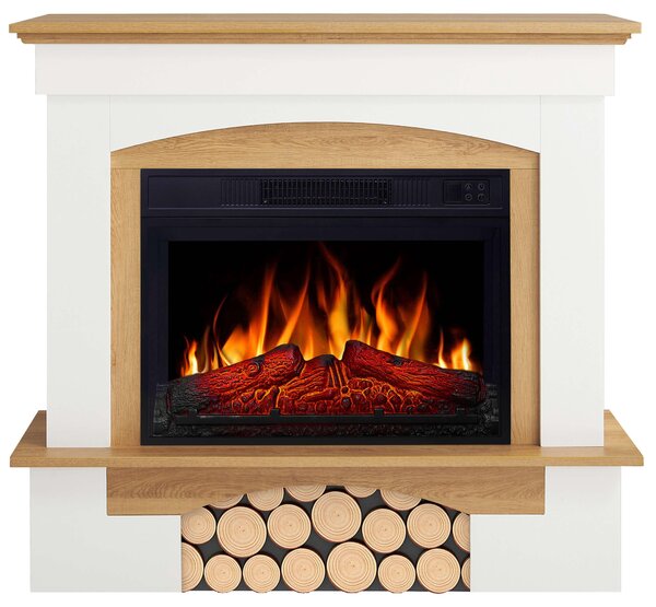 Caminetto elettrico ArtiFlame Woodley AF23S bianco/rovere naturale – Caminetto elettrico da incasso da 1800 W, effetto fiamma realistico a LED, funzione di riscaldamento, telecomando