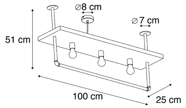 Plafoniera industriale nera con legno 3 luci - Shelf