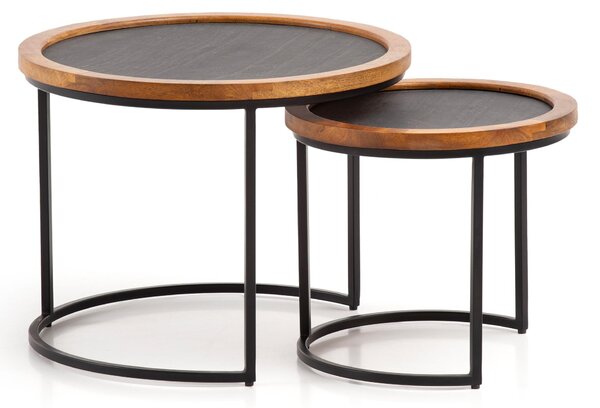 Tavolino da salotto set di 2 pezzi in legno massiccio di mango / look pietra tavolo da salotto rotondo | Wohnling