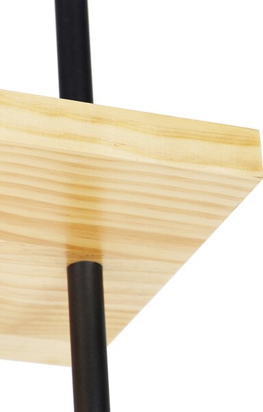 Plafoniera industriale nera con legno 3 luci - Shelf