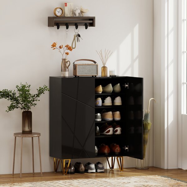 HOMCOM Scarpiera con 2 Ante e 4 Ripiani Regolabili, 72 x 31,5 x 95 cm, Nero | Aosom Italy