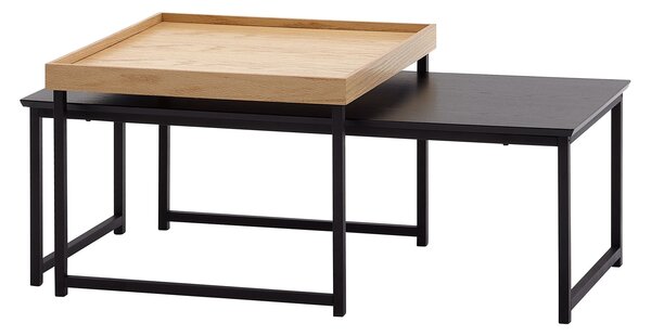 Set di tavolini 2 pezzi legno / metallo tavolino quadrato rovere moderno | Wohnling