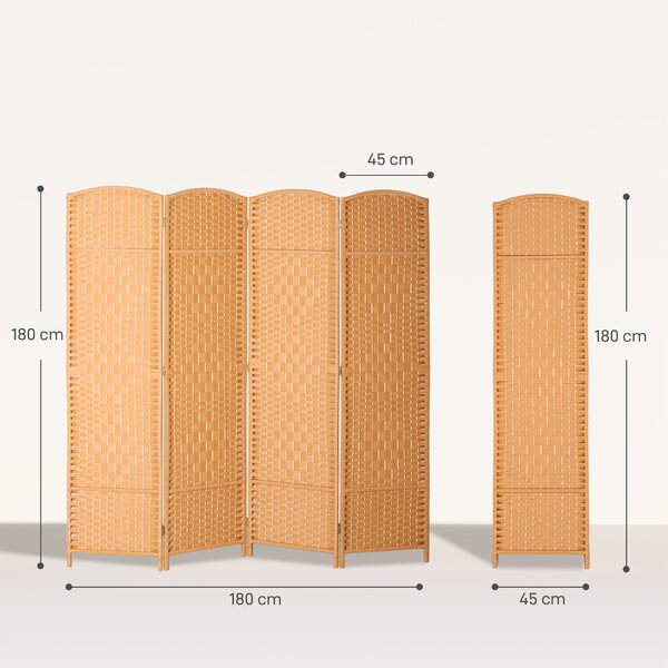HOMCOM Paravento da interno in legno a 4 pannelli pieghevole, 180 x 180 cm, Marrone chiaro | Aosom Italy