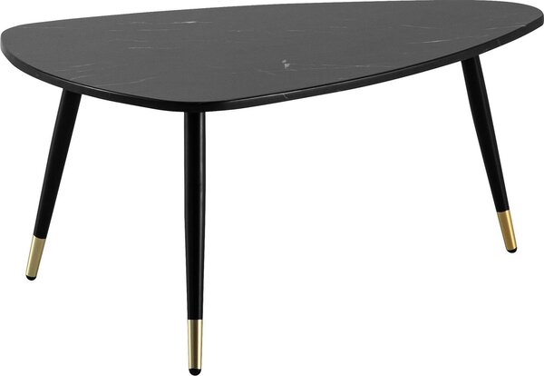 WOHNLING tavolino 90x60x41 cm con aspetto marmo nero tavolino da salotto a tre gambe con struttura in metallo tavolo da divano tavolo triangolare da salotto