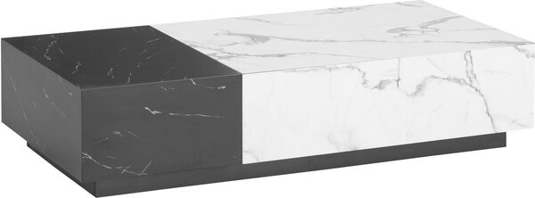 WOHNLING Tavolino da salotto 120x60x28 cm Bianco Nero Tavolino da divano effetto marmo Tavolino da salotto moderno basso Rettangolare con cassetti Tavolino da salotto Spazio contenitivo