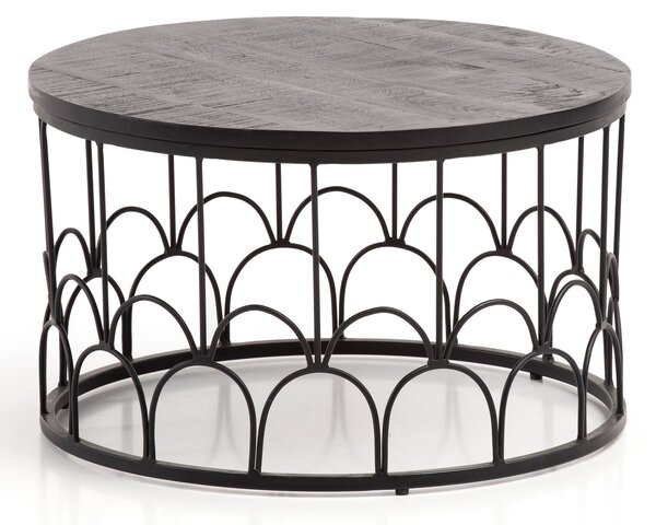 Tavolino 60x60x36 cm in legno massiccio di mango / metallo nero Tavolo da divano rotondo | Wohnling