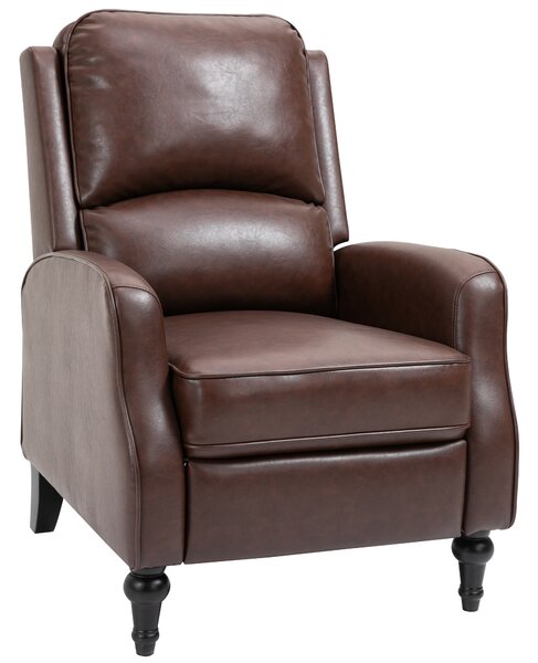 HOMCOM Poltrona Reclinabile con Poggiapiedi Estraibile in Similpelle e Piedini in Legno, Poltrona Relax Reclinabile, 73x86x104cm, Marrone| Aosom Italy