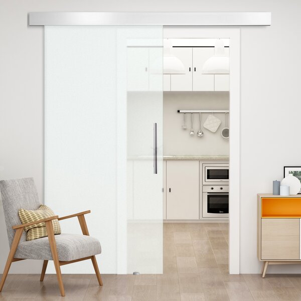 HomCom Porta Scorrevole in Vetro Temperato di sicurezza Porte per Interni con Binario Silenziosoin Alluminio|Aosom