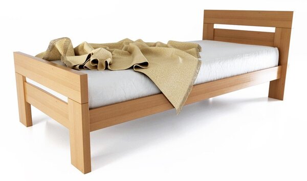 Letto singolo di colore naturale in faggio massiccio con rete inclusa 90x200 cm Fiorentino – B.E.S