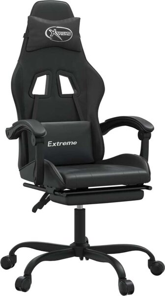 Sedia da Gaming Girevole Poggiapiedi Nero in Pelle finta