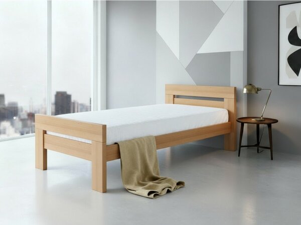 Letto singolo di colore naturale in faggio massiccio con rete inclusa 90x200 cm Fiorentino – B.E.S