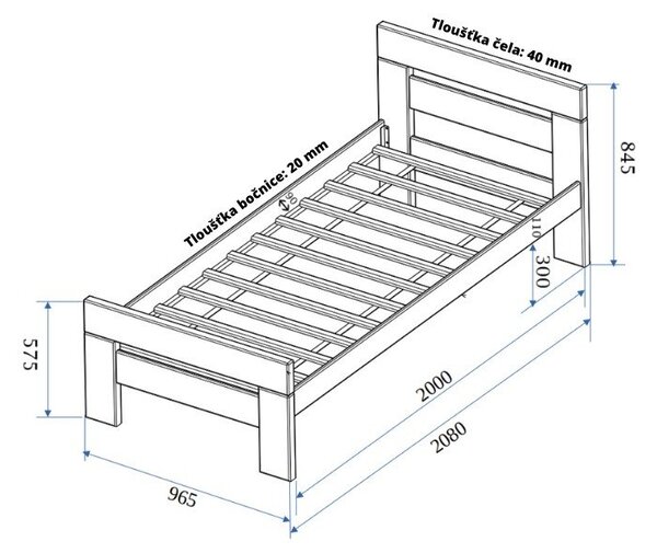 Letto singolo di colore naturale in faggio massiccio con rete inclusa 90x200 cm Fiorentino – B.E.S