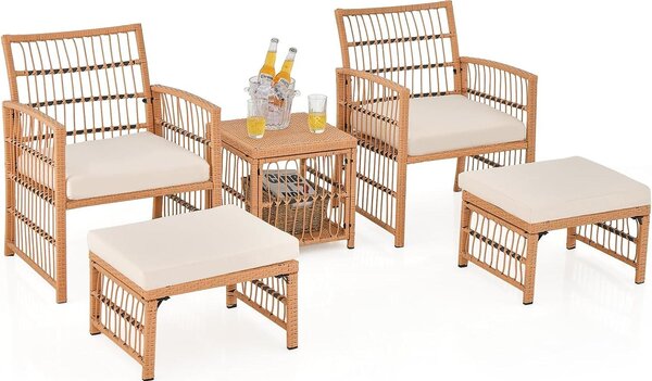 Set di mobili da giardino KOMFOTTEU, composto da 5 pezzi: 2 poltrone, 2 poggiapiedi e un tavolino da caffè. Ideale per balconi, terrazze e giardini