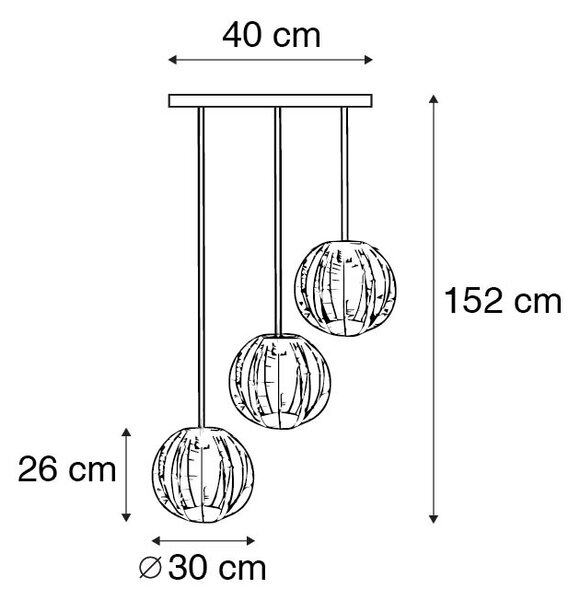 Lampada a sospensione industriale bronzo con tondo nero 3 luci - Dong