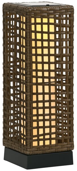 Outsunny Lampada Solare da Giardino con Pannello di Ricarica, in Acciaio e Rattan, 15.5x15.5x46 cm, Nero e Marrone|Aosom
