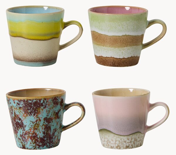 Set di 4 tazze fatte a mano con smalto reattivo 70's