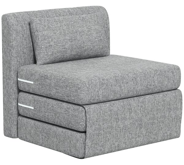 HOMCOM Poltrona Letto Pieghevole da Terra a 3 Sezioni Salvaspazio in Tessuto, 80x75x74 cm, Grigio