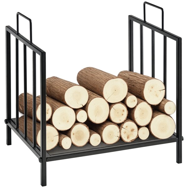 Outsunny Portalegna per Camino per Interno ed Esterno con 2 Maniglie, Scaffale moderno 15kg max e in Metallo, 44.5x33x46.5 cm, Nero | Aosom Italy