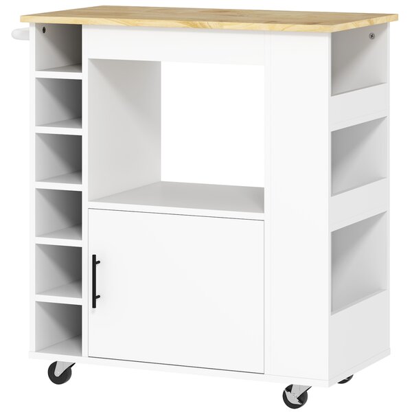 Carrello Da Cucina HOMCOM Con Ruote, Piano In Legno Hevea, Cassetto E Porta Strofinacci