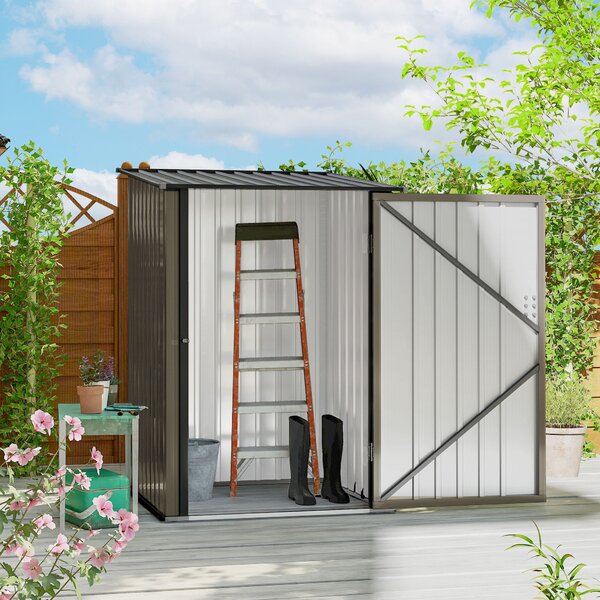 Outsunny Casetta da Giardino Porta Attrezzi in Acciaio Galvanizzato e Porta, 100x103x160cm, Marrone | Aosom Italy