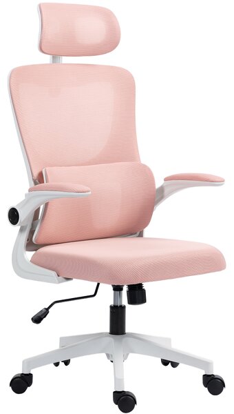 Vinsetto Sedia da Ufficio Regolabile e Reclinabile con Poggiatesta Rimovibile, in Tessuto a Rete, 60x59x114-122 cm, Rosa | Aosom Italy