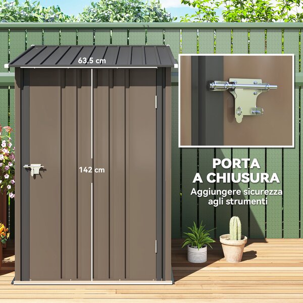 Outsunny Casetta da Giardino Porta Attrezzi in Acciaio Galvanizzato e Porta, 100x103x160cm, Marrone | Aosom Italy