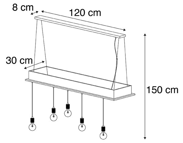 Lampada a sospensione rustica nera con legno 5 luci - Flair